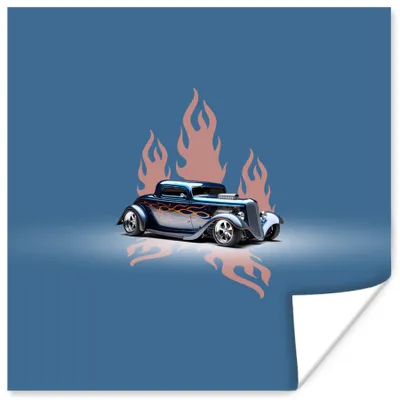 Produktbild von MuchoWow® Poster Auto - Blau - Flammen - Vintage 50x50 cm - Wohnzimmerdekoration