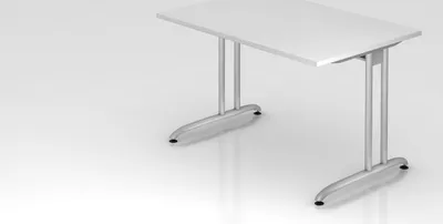 Produktbild von Schreibtisch Markku | Weiß | BxT 120x80cm | Arbeitshöhe 72cm | höhenjustierbar 0-10 mm | C-Fuß-Gestell Silber | Rechteckform