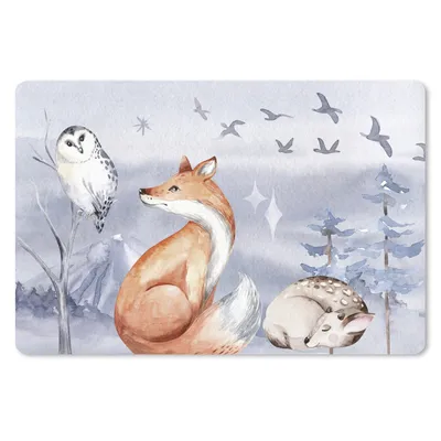 Produktbild von MuchoWow® Schreibtischunterlage Winter - Eule - Hirsch - Fuchs 60x40 cm - XXL Mauspad - Großes Mauspad