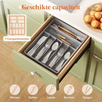 Immagine prodotto di Piccolo organizer con 7 scomparti - Soluzione a cassetti salvaspazio per coltelli, cucchiai e forchette