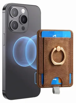 Productafbeelding van Leren Creditcardhouder - Magnetisch, Bruin, Voor iPhone 12/13/14/15