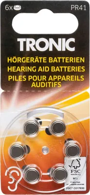 A package of hearing aid batteries.