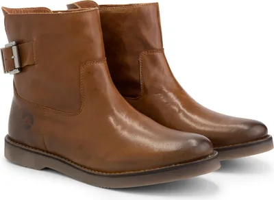 A pair of brown leather boots on a white background.