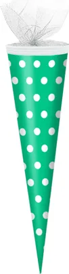 Produktbild von Schultüte / Zuckertüte / 50cm / rund / Farbe: türkis mit weiße Punkte