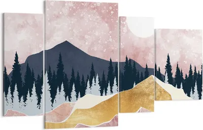 Produktbild von Bild auf Leinwand - Leinwandbild - 4 Teile - Grafik Modern Landschaft - 120x70cm - Wand Bild - Wanddeko - Wandbilder - Leinwanddruck - Bilder - Wanddekoration - Leinwand bilder - DL120x70-4832
