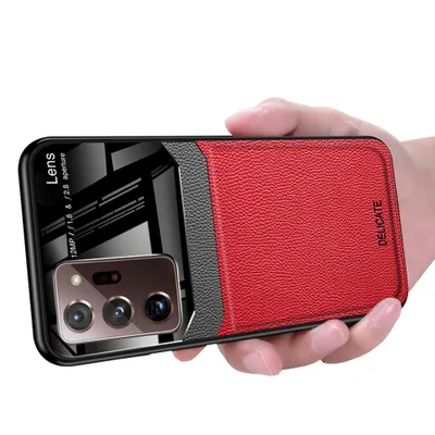 Immagine prodotto di Galaxy Note 20 Ultra Case, Hybrid TPU Bumper, antiscivolo, custodia in pelle con texture Litchi e protezione in vetro per Samsung Galaxy Note 20 Ultra Red