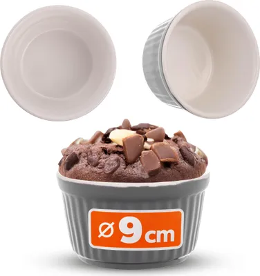 Immagine prodotto di KADAX Stampi per soufflé, 1 pezzo, Ø 9 cm Ciotole per crème brûlée, piccoli stampi da forno in ceramica per crème brulee, soufflé e ragù (grigio)