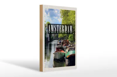 Produktbild von Holzschild Reise 20x30cm Amsterdam Reiseziel Bootsfahrt