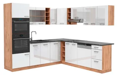 Produktbild von Eckküche Vicco R-Line Weiß Hochglanz/Goldkraft Eiche 247 x 237 cm, AP Anthrazit, Model 43125