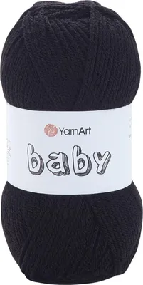 A ball of black yarn with a white label.