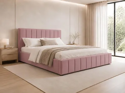 Produktbild von MOEBLO Polsterbett Bett 01 – Doppelbett mit Kopfstütze, Rahmenbettgestell, Bettkasten, Lattenrost und gepolstertem Kopfteil - 180x200 - Misty Rose (TRINITY 23)