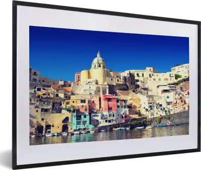 Produktbild von MuchoWow® MuchoWow® Gerahmtes Poster Haus - Meer - Italien 60x40 cm - Poster mit zchwarzem Bilderrahmen - Schlafzimmer - Plakat in Rahmen - Drucken