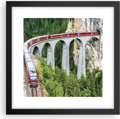 Produktbild von Gerahmtes Poster - Schwarzer Rahmen - Viadukt Landwasser Zug - 30x30 cm - Wand Bild - Wanddeko - Wandbilder - Kunstposter - Wandposter - Bilderrahmen - Bilder - Kunstdruck - P2BAC30x30-4605