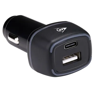 Produktbild von Dunlop Auto Ladegerät USB - Mit USB-A und USB-C Anschluss - Power Delivery/ Schnellladung 18W - Auto Ladegerät Zigarettenanzünder - Kunststoff - Schwarz