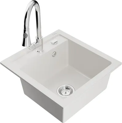 Produktbild von Mexen Vito 1-Becken-Granit-Spüle mit Mischbatterie Elia, Weiß - 6503-20-670101-00