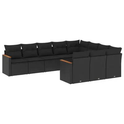 Produktbild von 10-tlg. Garten-Sofagarnitur mit Kissen Schwarz Poly Rattan