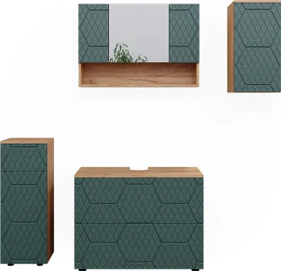 Produktbild von Badmöbel-Set Vicco Irma Grün/Goldkraft Eiche 4 Teile, Model 47201