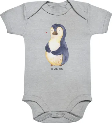 Produktbild von Mr. & Mrs. Panda Einteiler Pinguin Diät 1. - 3. Monat - Heather Grey - Geschenk, Motivation, Pinguine, Babybody, Strampler Baby, babykleidung body, Kurzarmbody