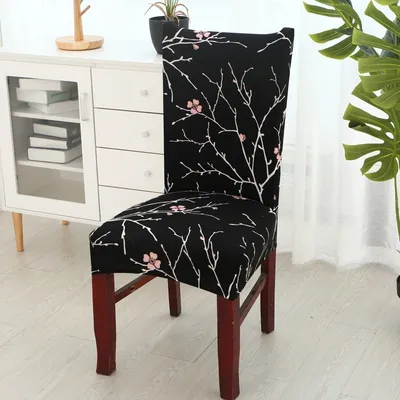 Produktbild von Stuhlhussen 6er Set Universal, Stretch Stuhlhussen 6er Set Modern, Stuhlhussen Schwingstühle Elastisch, Strapazierfähige Stuhlhussen für Esszimmer Bankett Dekoration (Schwarze Blume, 6 Stück)