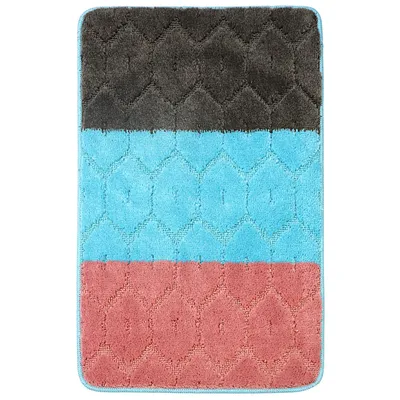 Produktbild von Badteppich Set 2-TLG. Schwarz-Blau-Rosa - rutschfest & Weich, Badematte für Badezimmer Teppich 50x80 cm & 50x40 cm - Ideal für Fußbodenheizung