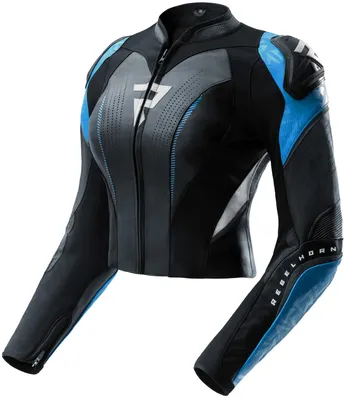 Image de Blouson de moto en cuir pour femme Rebelhorn Diva RS, noir/bleu/blanc, taille 44