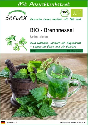 Produktbild von SAFLAX - BIO - Brennnessel - 2000 Samen - Mit keimfreiem Anzuchtsubstrat - Urtica dioica