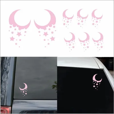 Obrázok produktu pre Samolepky na auto s motívom mesiaca a hviezd, 8 kusov, ružové