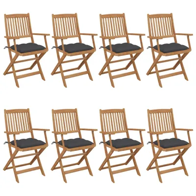 Image de Chaises de jardin pliantes 8 pcs. avec coussins en bois massif d'acacia