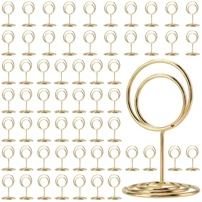 60er Set goldene Tischnummernhalter aus Metall, 5x3 cm