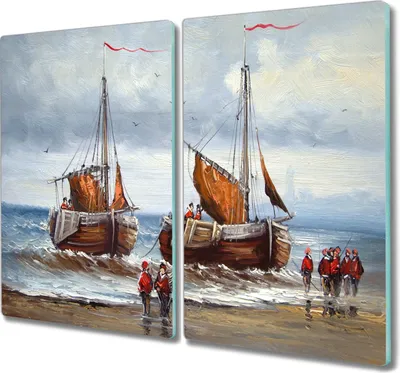 Produktbild von Coloray Herdabdeckplatte 2x30x52 cm Schneidebrett Kochplattenabdeckung Küchenbrett Hackbrett - Seeschiff Wolke Soldaten