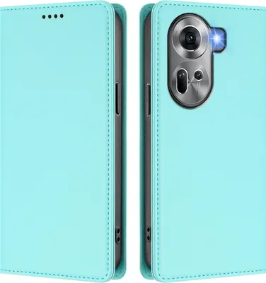 Image de Étui en cuir pour Oppo Reno11 5G, étui à rabat magnétique en cuirPolyuréthaneavec support, vert menthe