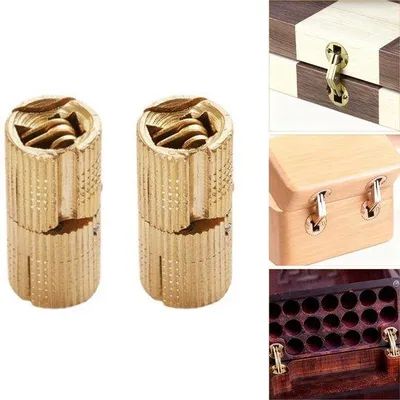 Produktbild von 2 Stück - Verborgen Schubladen- und Tresorschubladen-Scharnier - 180° Öffnung - Messing - 14 x 31 mm - für DIY-Schubladen, Schatzkästen und Arbeitsplatten