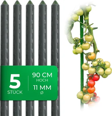 Produktbild von Novatool 5 Pflanzstäbe 90 cm grün 11 mm Durchmesser Rankstäbe aus kunststoffummantelten Metall Rankhilfe Tomatenstäbe Blumenhalter