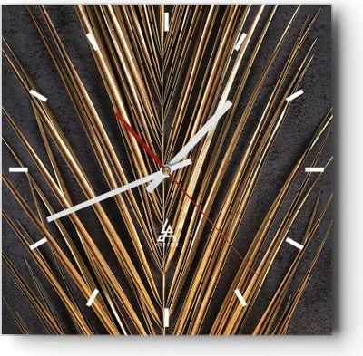 Produktbild von Wanduhr - Quadrat - Glasuhr - Blatt golden schwarz - 30x30cm - Schleichendes Uhrwerk - Lautlos - zum Aufhängen bereit - Dekoration Modern - Wanddekoration aus Glas - C3AC30x30-5091