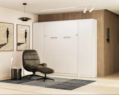 Produktbild von Schrankbett Wandbett Klappbett vertikal SBV 140x200 mit Gasdruckfedern und 2 Schränken weiß