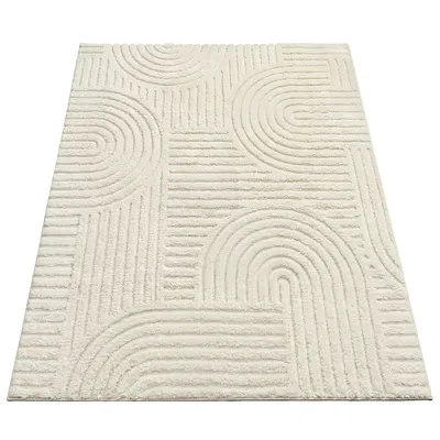 Obrázek produktu pro SONGMICS Koberec do obývacího pokoje, 3D geometrický vzor, protiskluzový a omyvatelný, rozměry 170 x 120 x 1 cm, bílý, Obrázek vytvořený pomocí AI