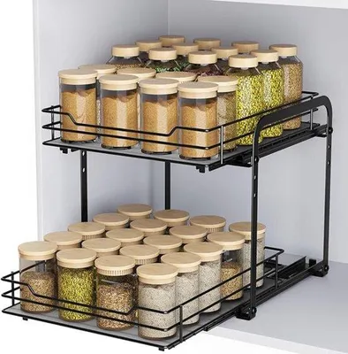 Produktbild von Verstellbare Krüppelkastenorganizer, Kräuterbalken, 2-stufige Kräuterbalken, in der Höhe verstellbarer Kräuterorganizer für Schränke, Küchenablage für Innenschrank, robuster Metallkräuterbalken 26,2 x 22,8 x