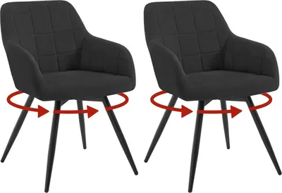 Produktbild von WOLTU Esszimmerstuhl, gepolstert, ergonomisch, drehbar, mit Metallbeinen, Samt : Schwarz 2 Farbe: Schwarz Stückzahl: 2