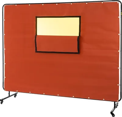 Zdjęcie produktu dla Kurtyna spawalnicza, 6' x 8', ekran spawalniczy z metalową ramą i 4 kółkami, ognioodporne włókno szklane z przezroczystym okienkiem, do warsztatu, zakładu przemysłowego, kolor czerwony