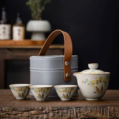 Imagen del producto de Solidchoice - Juego de té en color beige con tazas de cerámica