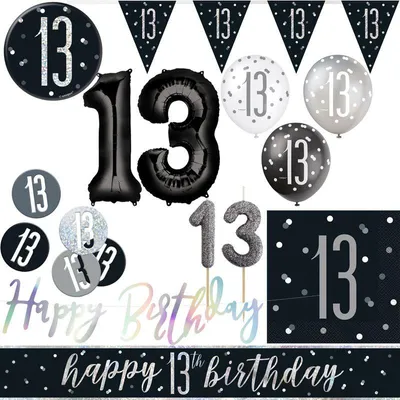 Produktbild von 13. Geburtstag Deko schwarz silber Party Dekoration Set Junge Geburtstagsdeko