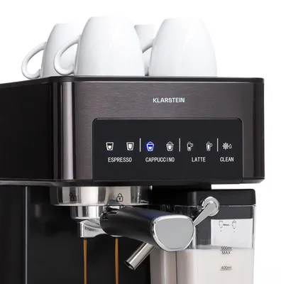 Zdjęcie produktu dla Ekspres kolbowy do espresso ze spieniaczem do mleka, Miniekspres do kawy 1,8 l z portafiltrem, Ekspres do kawy ze stali nierdzewnej z ciśnieniem 20 barów, 0,5-litrowy zbiornik na mleko, Ekspres do kawy o mocy 1350 W na kawę mieloną
