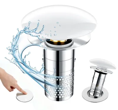 Produktbild von 2-teiliges Set Spülbecken-Abflussstopfen mit Sieb, Pop-up-Spülbecken-Abflussstopfen, Keramikstopfen für Abflusslöcher von 34-40 mm, Verstopfungsschutzstopfen mit Sieb