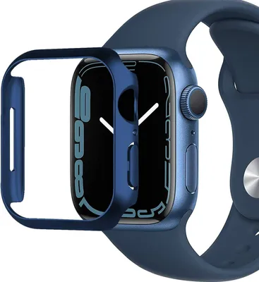 Immagine prodotto di Custodia per Apple Watch Series 7 Custodia con display da 45 mm Vetro protettivo 9H blu opaco