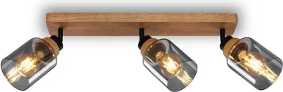 Immagine prodotto di Faretto, con legno, vetro fumé, 3xE27/max.10W
