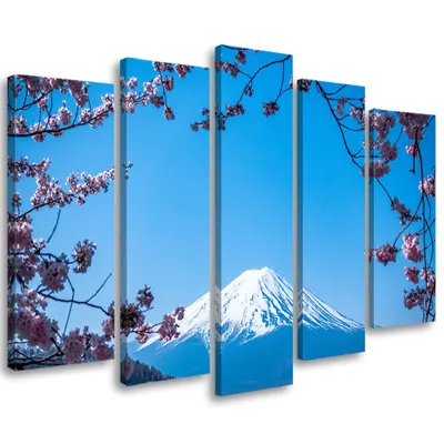 Produktbild von 5-teiliges leinwandbild berg fuji 100x70 cm Feeby blau wandbild bereit zum aufhängen