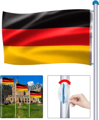 Image de TWOLIIN Mât de drapeau en aluminium 6,5m Stabil Douille au sol 50cm et drapeau allemand Mât de drapeau télescopique