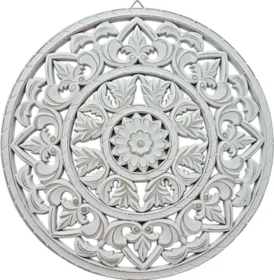 Produktbild von Nástenný ornament biely ošúchaný ornament nástenná dekorácia drevený obrázok drevený ornament Ø 45 cm