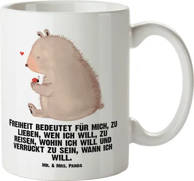 Produktbild von Mr. & Mrs. Panda Keramikbecher Bär Marienkäfer - Weiß - Geschenk, Das Leben Ist schön, Pott, Freiheit, Große Teetasse, weisse tasse, Teddy, Keramiktasse, Liebe