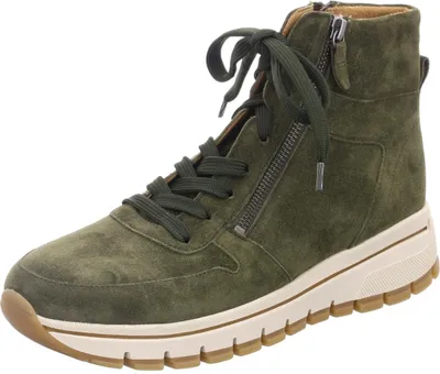 Produktbild von Gabor Herren Schnürstiefelette Sneaker aus grünem Veloursleder mit seitlichem Reißverschluss
